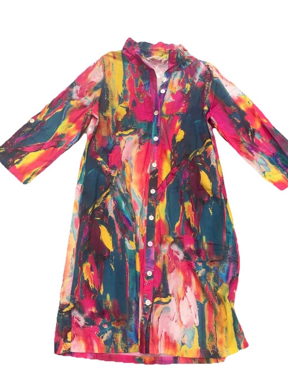 Soft Surroundings Abstract Painter’s Palette Roll-Tab Shirt Dress M NWOT